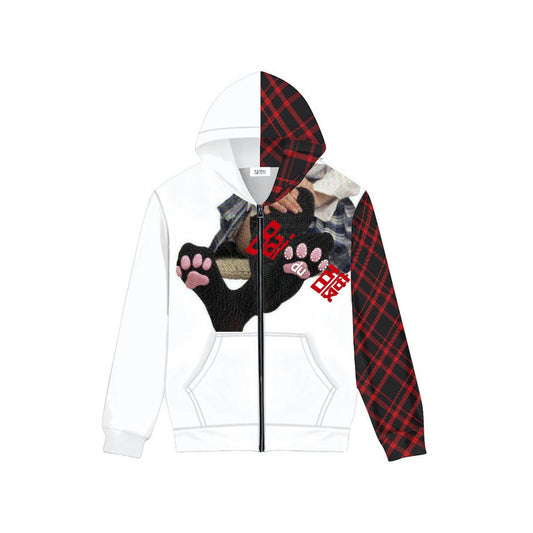 "百度" fun printed plaid zipper long-sleeved hoodie